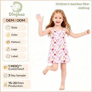 Robe Enfant DH ODM Groovy Wavy Checkerboard en Bambou, Robe Crayon Douce à Bretelles Cœur, Robe de Soirée pour Fillettes, Vêtements Préppy pour Tout-Petits - Product Image 1