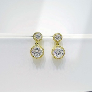 Boucles d'oreilles pendantes tendance en argent sterling 925 avec zircon, élégantes pour mariage, enseignantes, femmes, géométriques, avec pierres CZ - Product Image 1
