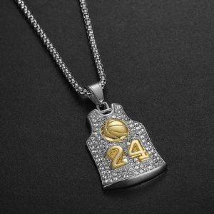 Yunnique – collier avec pendentif en forme de maillot de basket-ball en acier inoxydable plaqué or et strass, numéro 24, bijoux cadeau unisexe - Product Image 3