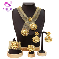 MEIZI BIJOUX Dubai Plaqué Or Grand Bracelet Bague Boucles D'oreilles Ensemble de Bijoux pour Femmes 4 Pièces Cadeau de Banquet de Mariage