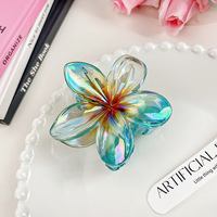 Pinza de Pelo con Forma de Garra de Tiburón para Mujer, con Flor de Frangipani Colorida, de Plástico, para Bodas Hawaianas en la Playa, Uso Diario
