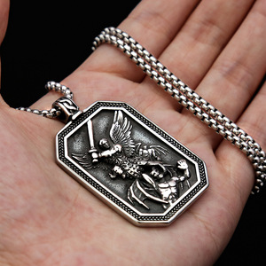 Yunnique-collar con colgante de ángel guardián de acero inoxidable para hombre, estilo Punk, diseño de alas geométricas, cadena de 60cm - Product Image 4