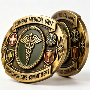 Hebilla de cinturón para unidad médica, emblema de latón chapado en oro, forma irregular, esmalte duro, Compasión, Cuidado, Compromiso - Product Image 3