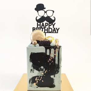 ที่ประดับเค้กอะคริลิค รูปหมวกทรงสูง หนวดเครา น้ำผึ้ง และความหวาน สำหรับตกแต่งวันเกิดผู้ชาย พ่อ วันพ่อ งานปาร์ตี้ 3 มิติ - Product Image 4