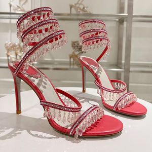 <span class=keywords><strong>Scarpe</strong></span> da Sera di Lusso <span class=keywords><strong>con</strong></span> <span class=keywords><strong>Tacco</strong></span> Alto e Frange di Cristallo Rosa, Stiletto Avvolgente in Pelle di Serpente, Sexy <span class=keywords><strong>con</strong></span> Strass e Nappine per Feste e Matrimoni - Product Image 2