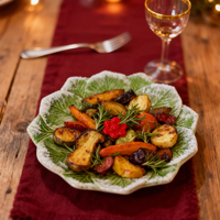 Assiettes en céramique gaufrées (3 pièces) plats en grès décoratifs pour table de Noël et repas de vacances
