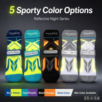 Chaussettes de sport réfléchissantes fluorescentes pour la course nocturne, chaussettes athlétiques en tissu éponge rembourrées, logo personnalisé, motif OEM ODM
