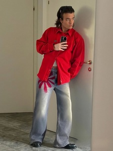 Pantaloni in Denim a <span class=keywords><strong>gamba</strong></span> <span class=keywords><strong>larga</strong></span> da <span class=keywords><strong>uomo</strong></span> all'ingrosso stile retrò Vintage Design di nicchia <span class=keywords><strong>Jeans</strong></span> traspiranti larghi a vita media lavabili - Product Image 2