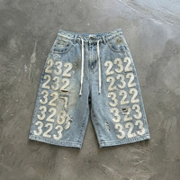 Shorts en jean baggy à jambes larges en coton 100% avec broderie personnalisée par le fabricant, effet vintage, pour hommes et unisexe