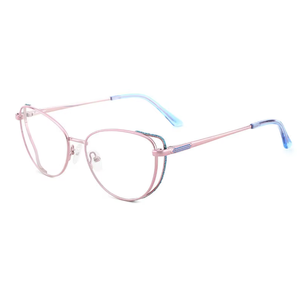 Lunettes optiques pour femmes, montures tendance œil de chat roses, légères, fines, minimalistes, en métal - Product Image 3