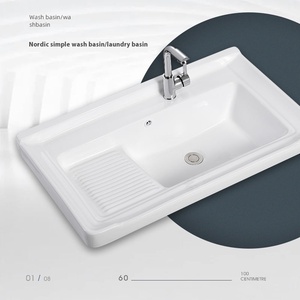 Moderno <span class=keywords><strong>lavabo</strong></span> Semi-incasso in ceramica con <span class=keywords><strong>lavabo</strong></span> da bagno <span class=keywords><strong>lavabo</strong></span> integrato - Product Image 5