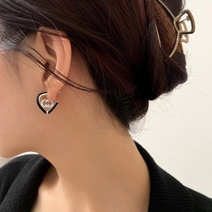 S925 Sterling <b>Silver</b> Heart <b>Stud</b> Earrings With Diamond Inlay For Women Everyday Wear - Product Image 1
