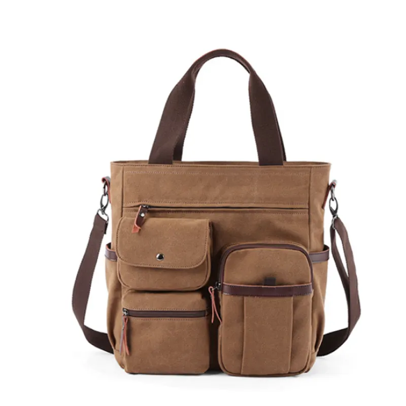 Vintage Shoulder Computer Handbag Messenger Crossbody Bag Canvas Briefcase Brown Laptop Business Briefcase Bag For Men