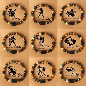 Bracciale Unisex con Pietre Naturali Occhio di Tigre e <span class=keywords><strong>Pietra</strong></span> Immagine, 12 Segni Zodiacali, Bestseller Transfrontaliero Euro-Americano, Regalo - Product Image 2