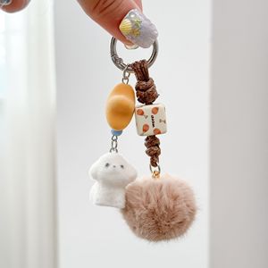 Pendentif ours mignon style coréen pour Instagram, <span class=keywords><strong>porte</strong></span>-clés de voiture chiot en peluche, pendentif en corde tressée à la main, <span class=keywords><strong>porte</strong></span>-clés <span class=keywords><strong>pompon</strong></span> pour sac - Product Image 3