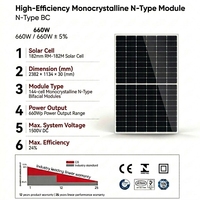 Module solaire monocristallin PERC demi-cellule 660W, boîtier de jonction IP68, haute performance en faible luminosité, système d'énergie solaire domestique hors réseau