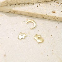 Mini pendentif en forme de lune en or jaune véritable 9 carats, finition martelée brillante, petites breloques délicates pour la création de bijoux permanents DIY