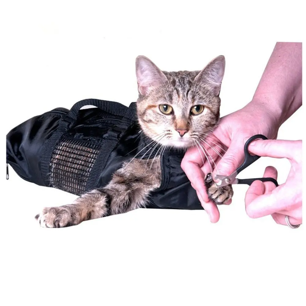 Saco de banho ajustável para gatos, acessório ajustável para lavar unhas de animais de estimação, injetor anti-riscos e mordidas