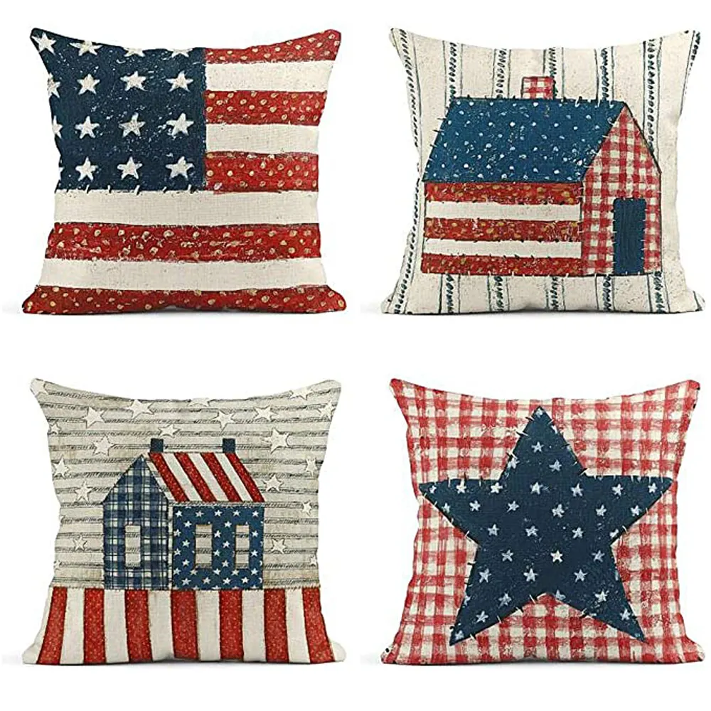 XM-878 4th of July Decorations Pillow Covers 18x18 Independence Day American Flag Stars Stripes Patriotic Throw Pillow Covers