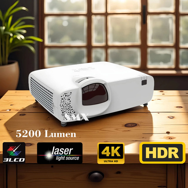 Ultra 4K 3LCD Laser Projector 5200 Lumens Short Throw 5000000:1 Contrast Built-In Speakers Home Use