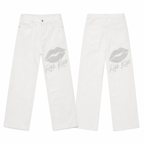 Unisex Fashion Wide Leg Denim <b>Jeans</b> with <b>embroidered</b> graphic decorative embroidery - Product Image 1