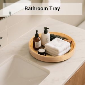 Plateau de rangement multifonctionnel en bambou de 12 pouces à <span class=keywords><strong>rebord</strong></span> haut pour épices, plateau tournant à 360 degrés pour cuisine et salle de bain, vente en gros - Product Image 4