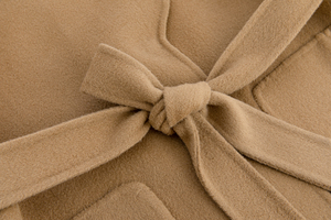 Áo khoác nữ hai lớp mới năm 2025 - 100% len, màu camel, có thắt lưng, cổ trụ, áo khoác mùa đông - Product Image 4