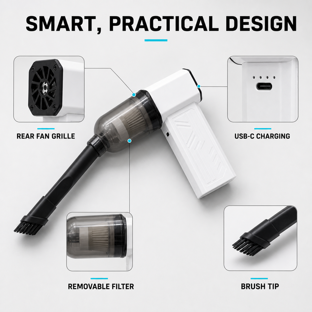 New Electric High Efficiency Compressed Air Duster 3 In1 Optional Blower Hand Held Mini for Fan Vacuum Cleaner