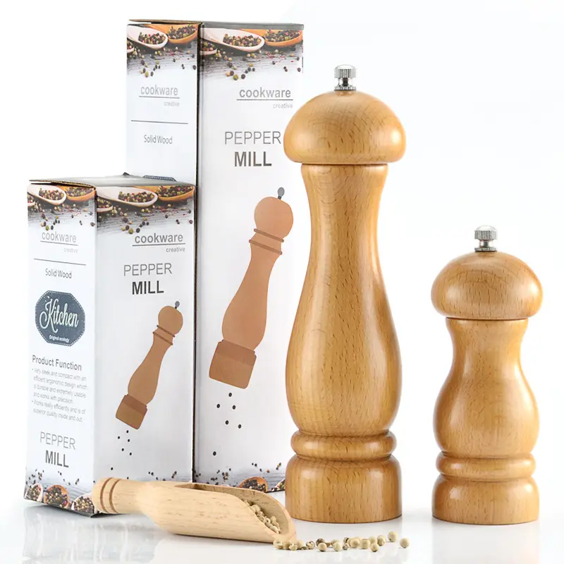 5-Inch & 8-Inch Wood Pepper Grinder Premium Pepper Mill