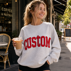 <span class=keywords><strong>Sweat</strong></span>-shirt surdimensionné personnalisé pour femme, 100% coton, chenille brodée, logo personnalisé, pull-over décontracté, streetwear - Product Image 3