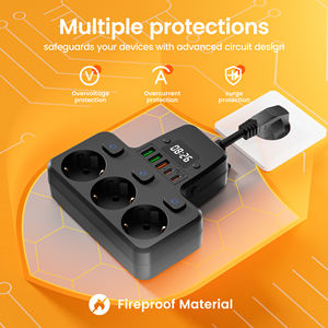 Enchufe Múltiple Europeo 9 en 1 con Reloj, 3 Tomas de CA, 5 Puertos USB, Cable Corto/Largo, Extensor de Enchufe con Protección Contra Sobrecargas - Product Image 6