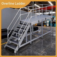 Plataforma de Trabajo de Aluminio Ligera con Barandillas Completas para Taller, Escalera Industrial de Seguridad Overline
