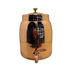 Premium Emborged Floral Pure <b>Copper</b> Water Dispenser Tank 08L Ayurvedic Matka Storage Pot Leakproof Metal Water Camper with Tap - Product Image 1
