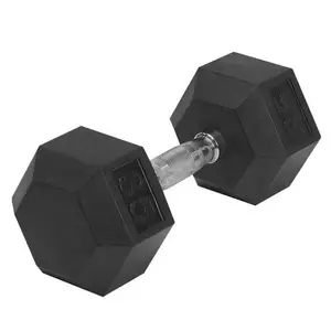High quality Chrome handle black rubber hex dumbbell for weightlifting fitness exercise