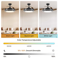 Ventilateur de plafond LED moderne de 42 pouces avec lampe rétractable en cuivre, télécommande, moteur CC, 3 pales, économe en énergie pour salon