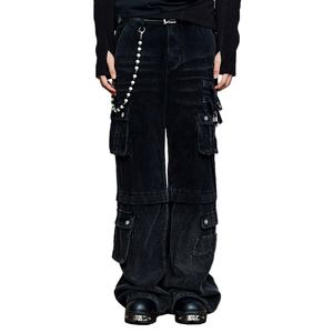 Pantalones Cargo de Hombre de Algodón 100% de Pana, de Pierna Recta, Estilo Urbano, con Detalles Personalizados, Lavado Negro, Venta al por Mayor - Product Image 1