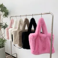 Sacs à bandoulière de luxe en fausse fourrure pour femmes, grands sacs de shopping d'hiver moelleux, sacs fourre-tout décontractés en peluche douce pour femmes
