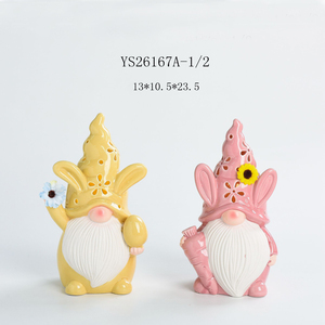 Statue de gnome de poterie en porcelaine Hotsale avec décoration d'oreille de lapin pour Pâques - Product Image 4