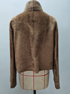 Manteau ample en <span class=keywords><strong>fourrure</strong></span> de mouton unisexe marron avec col montant et fermeture éclair - Veste chaude d'hiver - Product Image 6