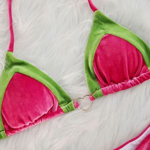TW Metal Heart Decoration Swimsuit Velvet Patchwork Women's Swimsuit Set Swim Wear <strong>Thong</strong> Bikini <strong>Swimming</strong> <strong>Costumes</strong> for Ladies - Product Image 4