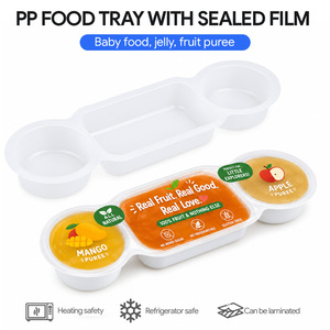 Plateau d'alimentation pour bébé à 3 compartiments sans BPA en PP pour purée, gelée, fruits, film scellable, thermoscellable, aliments complémentaires, OEM ODM - Product Image 1