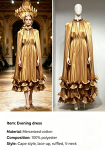 Eleganti <span class=keywords><strong>Abiti</strong></span> da Sera <span class=keywords><strong>per</strong></span> Donne con Maniche a Mantella, Orlo Arricciato, Scollo a V in Cotone Mercerizzato Scintillante, Vestito Formale da Festa - Product Image 4