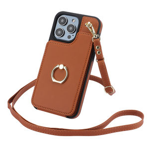 Custodia a portafoglio con supporto ad anello in pelle con tracolla per <span class=keywords><strong>iPhone</strong></span> 15/15 Pro/15 Pro Max borsa per cellulare <span class=keywords><strong>viola</strong></span> <span class=keywords><strong>scuro</strong></span> - Product Image 4