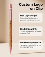 Stylo bille rétractable écologique en liège avec clip en paille de blé 1,0 mm, personnalisable avec logo, cadeau promotionnel pour le bureau et l'école