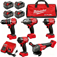 Ensemble d'outils électriques sans fil Milwaukee 10 en 1 pour réparation et entretien, avec 4 batteries, chargeur et kit d'outils portatifs