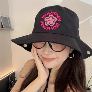 Sombrero tipo pescador estilo coreano con estampado de flores Sanfu, protección solar transpirable blanca para mujer, para senderismo y uso al aire libre - Product Image 4