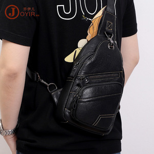 Joyir Men's Genuine Leather Chest <b>Bag</b> Large Capacity Outdoor Crossbody <b>Bag</b> Solid Color Black Summer 2023 - Product Image 5