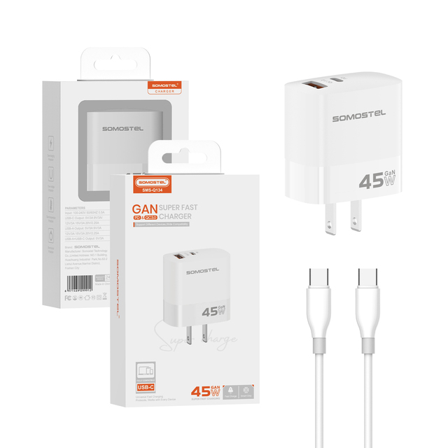 45W GaN Charger Q137 SOMOSTEL Wall Charger USB C Power Adapter with PD & QC3.0 Fast Charging for Phone & Tablet White US Plug