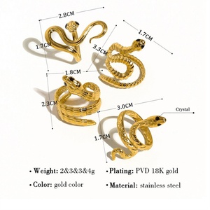 Anillo de Serpiente Ajustable de Acero Inoxidable Impermeable, Chapado en Oro, Joyería de Moda para Mujer - Product Image 6