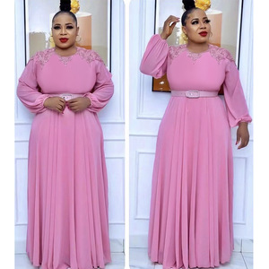 Robe imprimée pour femme, style jeune fille, grande taille, longue, couleur unie avec ceinture - Product Image 4